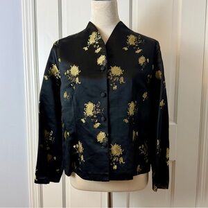 Deborah Parker 100% Silk Black & Gold Floral Evening Jacket Size M